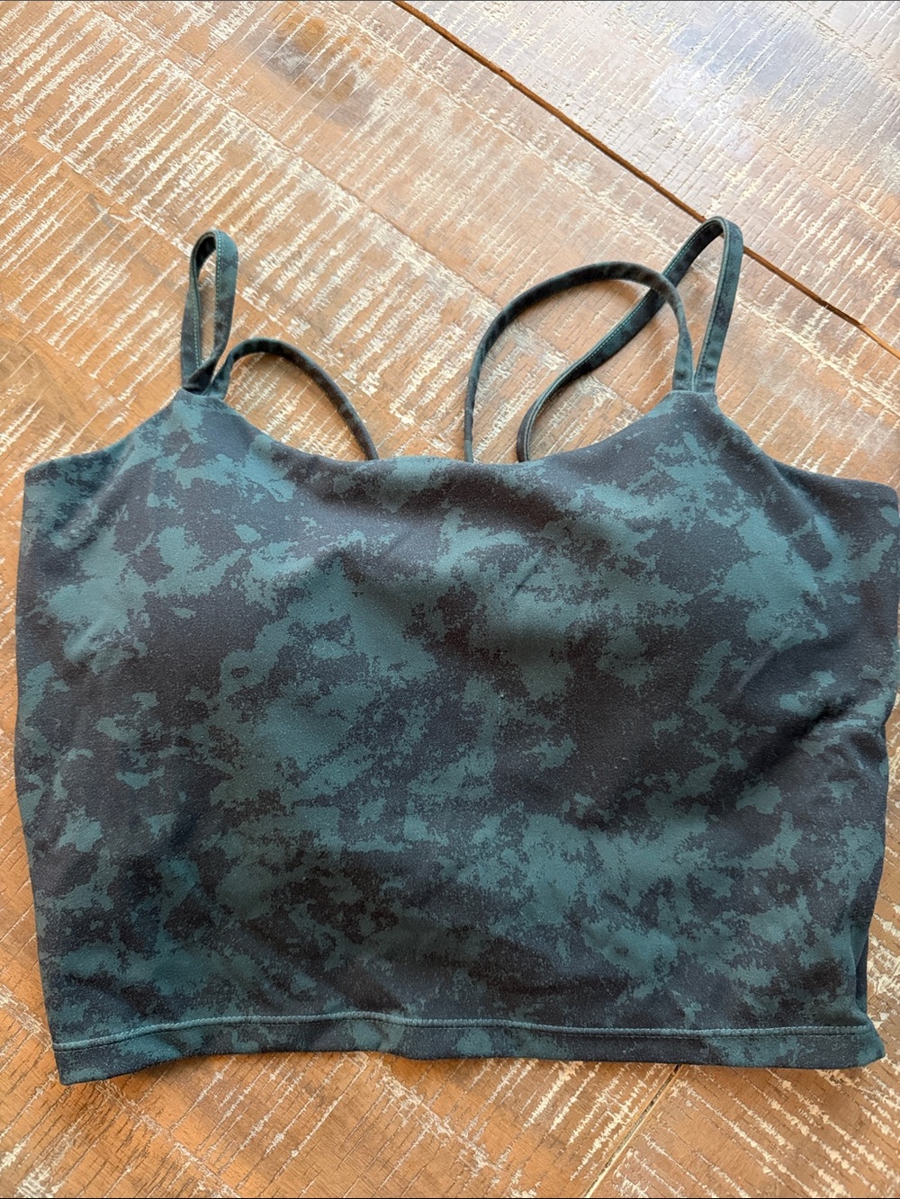 Green & Black Patterned Double-Strap Sports Bralette